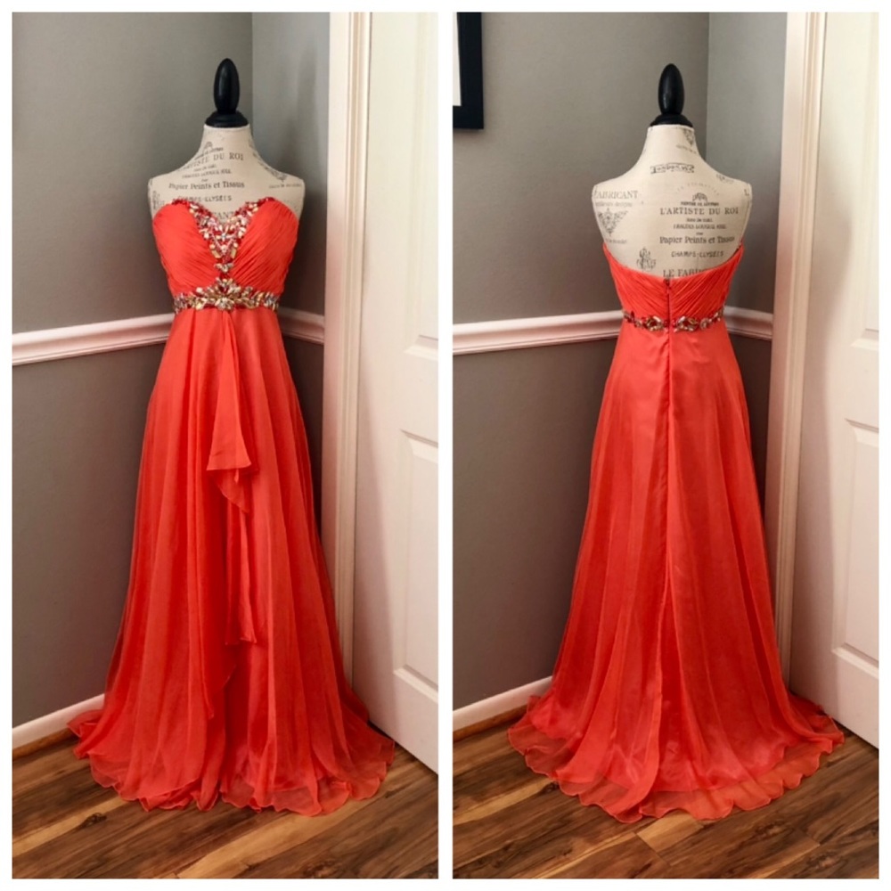 NEW TIFFANY DESIGNS SZ 8 TROPICAL ORANGE CHIFFON BEADED FORMAL EVENING GOWN